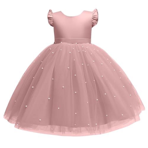 XINYUNZU Prinzessin Kleid Mädchen Fliegenden Ärmeln Tüllkleid A-Linie Abendkleid Kleider Hochzeit Festlich Dress Girl Sommerkleid Blumenmädchenkleider Kinderkleider Wassermelonenrot 4 Jahre von XINYUNZU