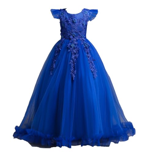 XINYUNZU Prinzessin Kleid Mädchen Tüll Kleider Lang Puffärmeln Abendkleider Festliche Kinderkleider Ärmellos Blumenmädchenkleider Hochzeit Elegant Dress Girl Tüllkleid Sommerkleid Blau 4 Jahre von XINYUNZU