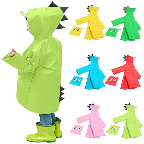 XINYUNZU Regenponcho Kinder Dino Regenjacke Lang Unisex Regencape Wasserdicht Winddicht Regenmäntel Kapuzenjacke Outdoor Regenjacken für Jungen und Mädchen 1-8 Jahre Alt Angebot Grün 3 Jahre von XINYUNZU