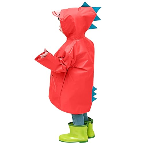 XINYUNZU Regenponcho Kinder Dino Regenjacke Lang Unisex Regencape Wasserdicht Winddicht Regenmäntel Kapuzenjacke Outdoor Regenjacken für Jungen und Mädchen 1-8 Jahre Alt Sale Angebote Rot 6 Jahre von XINYUNZU