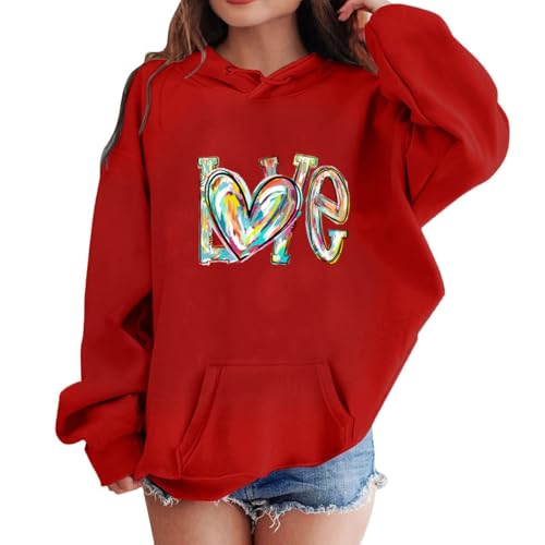 XINYUNZU Mädchen Jungen Hoodie Lässige Kapuzenpullover Casual Sweatshirt Kuschelhoodie Langarm Oberteile Mit Taschen Kinder Pullover Top für 1-14 Jahre Alt Rot 11 Jahre von XINYUNZU