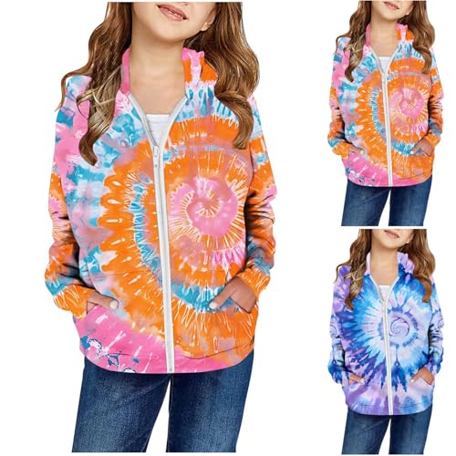 XINYUNZU Mädchen Sweatjacke Kapuzenjacke Kinder Jacke mit Taschen Übergangsjacke Kinderjacke Sweatshirt Jacke Outdoor Hoodie Jacken für 2-14 Jahre Alt Orange 7 Jahre von XINYUNZU