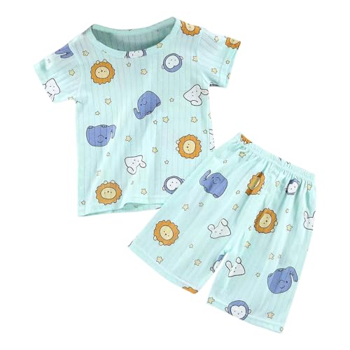 XINYUNZU Schlafanzug Jungen Baumwolle Pyjama Set Sommer T-Shirt und Shorts Leicht und Luftig Freizeit Kinderkleidung Kuschel Hausanzug Dünn Kurze Schlafanzüge für Kinder Blitzangebote Grün 4 Jahre von XINYUNZU