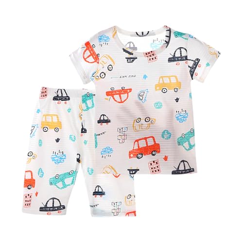 XINYUNZU Schlafanzug Jungen Baumwolle Pyjama Set Sommer T-Shirt und Shorts Leicht und Luftig Freizeit Kinderkleidung Kuschel Hausanzug Dünn Kurze Schlafanzüge für Kinder Blitzangebote Weiß 5 Jahre von XINYUNZU