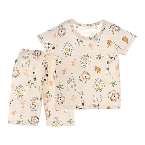 XINYUNZU Schlafanzug Jungen Baumwolle Pyjama Set Sommer T-Shirt und Shorts Leicht und Luftig Freizeit Kinderkleidung Kuschel Hausanzug Dünn Kurze Schlafanzüge für Kinder Sale Orange 4 Jahre von XINYUNZU