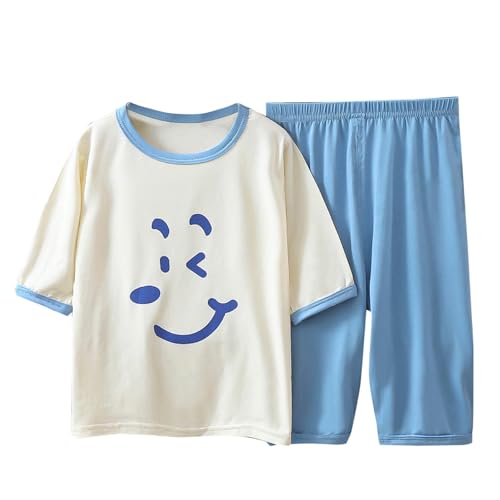 XINYUNZU Schlafanzug Jungen Kurz Pyjama Set T-Shirt Dreiviertelarm und Hose 3/4 Sommer Outfit 2-Teiliges Set Hausanzug Schlafanzüge für Kinder und Teenager Hellblau 13 Jahre von XINYUNZU
