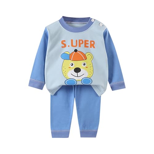 XINYUNZU Schlafanzug Jungen Langarm Baumwolle Langarmshirt mit Hose Pyjama Set Kuschel Zweiteiliger Nachtwäsche Casual Hausanzug Schlafanzüge für Kinder Herbst Winter Mädchen Dunkelblau 7 Jahre von XINYUNZU