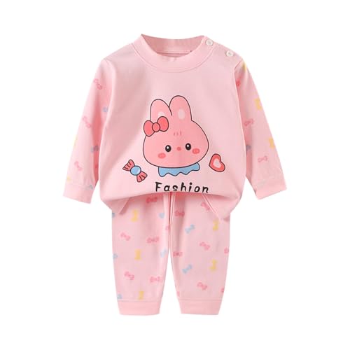 XINYUNZU Schlafanzug Jungen Langarm Baumwolle Langarmshirt mit Hose Pyjama Set Kuschel Zweiteiliger Nachtwäsche Casual Hausanzug Schlafanzüge für Kinder Herbst Winter Mädchen Rosa 7 Jahre von XINYUNZU