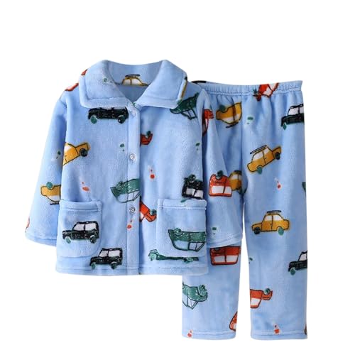 XINYUNZU Schlafanzug Jungen Mädchen Flanell Pyjama Kinder Warme Hausanzug Flauschig Fleece Pyjama mit Knöpfen und Hose Set Loungewear Bekleidungssets Winter Schlafanzüge Kleidung Outlet Blau 3 Jahre von XINYUNZU