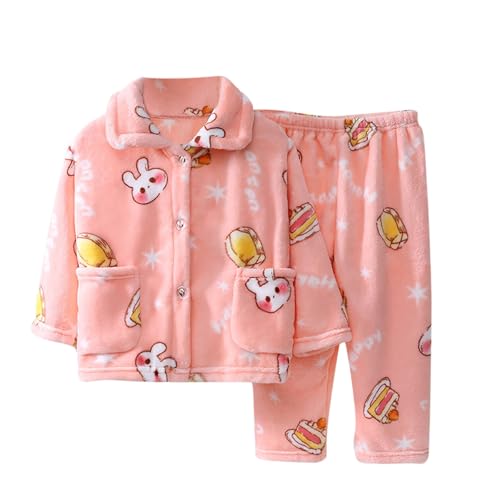 XINYUNZU Schlafanzug Jungen Mädchen Flanell Pyjama Kinder Warme Hausanzug Flauschig Fleece Pyjama und Hose Set Loungewear Bekleidungssets Winter Schlafanzüge Kuschelanzug Outlet Angebote Rosa 4 Jahre von XINYUNZU