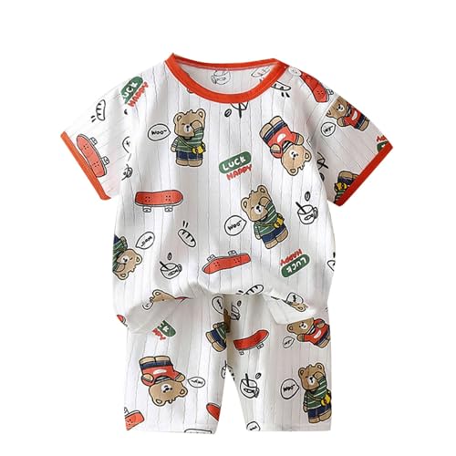 XINYUNZU Schlafanzug Kinder Kurz Pyjama Set Shorts und T-Shirt Sommer Outfit 2-Teiliges Kleidung Leicht Hausanzug Aufdruck Kleidung Schlafanzüge für Jungen und Mädchen Armeegrün 6 Jahre von XINYUNZU