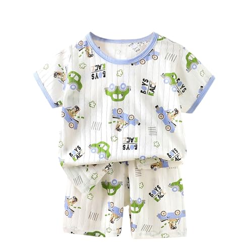 XINYUNZU Schlafanzug Kinder Kurz Pyjama Set Shorts und T-Shirt Sommer Outfit 2-Teiliges Kleidung Leicht Hausanzug Aufdruck Kleidung Schlafanzüge für Jungen und Mädchen Grün 2 Jahre von XINYUNZU