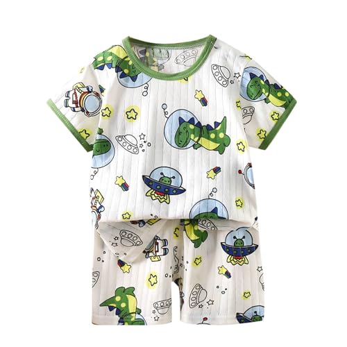 XINYUNZU Schlafanzug Kinder Kurz Pyjama Set Shorts und T-Shirt Sommer Outfit 2-Teiliges Kleidung Leicht Hausanzug Aufdruck Kleidung Schlafanzüge für Jungen und Mädchen Grün 3 Jahre von XINYUNZU