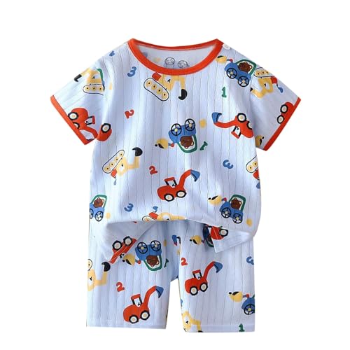 XINYUNZU Schlafanzug Kinder Kurz Pyjama Set Shorts und T-Shirt Sommer Outfit 2-Teiliges Kleidung Leicht Hausanzug Aufdruck Kleidung Schlafanzüge für Jungen und Mädchen Hellblau 3 Jahre von XINYUNZU