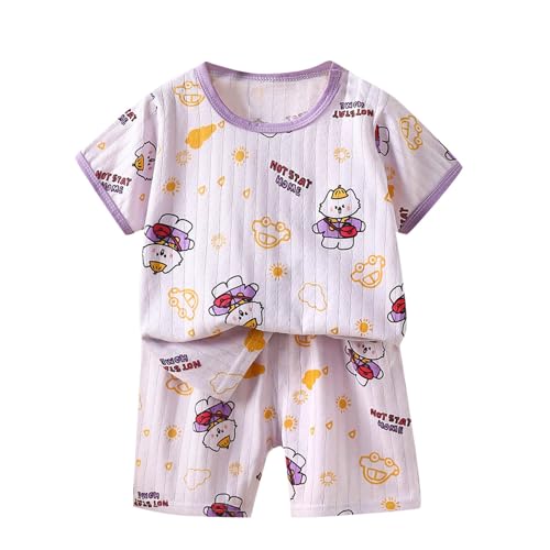 XINYUNZU Schlafanzug Kinder Kurz Pyjama Set Shorts und T-Shirt Sommer Outfit 2-Teiliges Kleidung Leicht Hausanzug Aufdruck Kleidung Schlafanzüge für Jungen und Mädchen Lila 2 Jahre von XINYUNZU