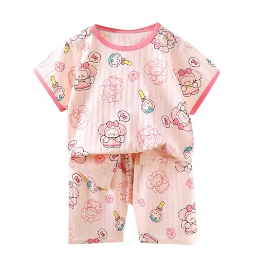 XINYUNZU Schlafanzug Kinder Kurz Pyjama Set Shorts und T-Shirt Sommer Outfit 2-Teiliges Kleidung Leicht Hausanzug Aufdruck Kleidung Schlafanzüge für Jungen und Mädchen Rosa 4 Jahre von XINYUNZU