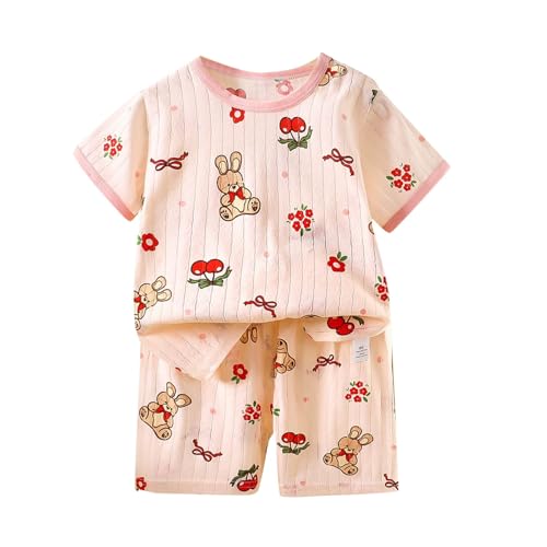 XINYUNZU Schlafanzug Kinder Kurz Pyjama Set Shorts und T-Shirt Sommer Outfit 2-Teiliges Kleidung Leicht Hausanzug Aufdruck Kleidung Schlafanzüge für Jungen und Mädchen Rosa 8 Jahre von XINYUNZU