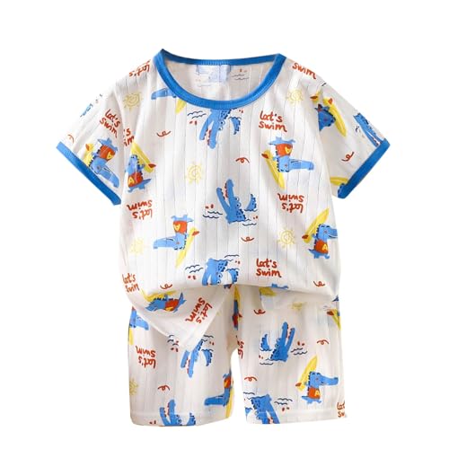 XINYUNZU Schlafanzug Kinder Kurz Pyjama Set Shorts und T-Shirt Sommer Outfit 2-Teiliges Kleidung Leicht Hausanzug Aufdruck Kleidung Schlafanzüge für Jungen und Mädchen Weiß 2 Jahre von XINYUNZU