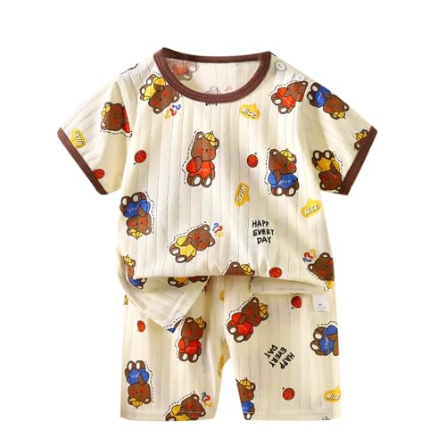 XINYUNZU Schlafanzug Kinder Kurz Pyjama Set Shorts und T-Shirt mit Schulterknöpfen Sommer Outfit 2-Teiliges Kleidung Leicht Hausanzug Aufdruck Kleidung Schlafanzüge für Jungen und Mädchen Rot 2 Jahre von XINYUNZU