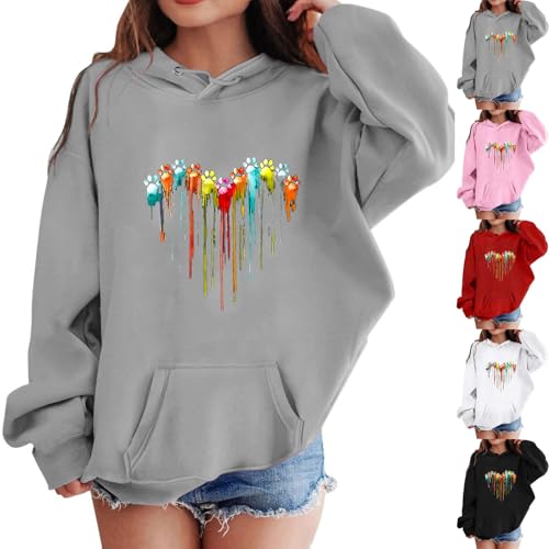 XINYUNZU Mädchen Jungen Hoodie Lässige Kapuzenpullover Casual Sweatshirt Kuschelhoodie Langarm Oberteile Mit Taschen Kinder Pullover Top für 1-14 Jahre Alt Gray 13 Jahre von XINYUNZU
