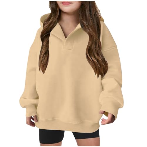 XINYUNZU Schnäppchen Mädchen Kapuzenpullover Hoodie Kinder Casual Sweatshirt Langarm Shirt mit Kapuze Einfarbig Kuschelhoodie Pullover Top Thermoshirt 5-14 Jahre Beige 11 Jahre von XINYUNZU