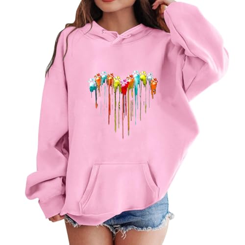 XINYUNZU Mädchen Jungen Hoodie Lässige Kapuzenpullover Casual Sweatshirt Kuschelhoodie Langarm Oberteile Mit Taschen Kinder Pullover Top für 1-14 Jahre Alt Rosa 7 Jahre von XINYUNZU