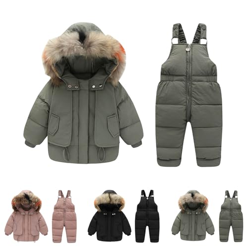 XINYUNZU Schneeanzug Kinder Skianzug 2 Teilig Warm Winddicht Skijacke + Skihose Set Latzhose mit Winterjacke Skikleidung Winteranzug Schneeanzüge für Jungen und Mädchen Angebote Grün 3 Jahre von XINYUNZU