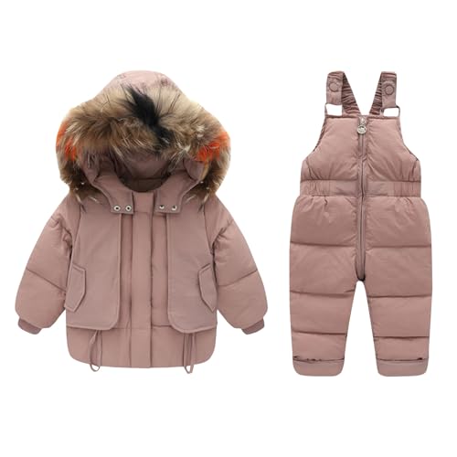 XINYUNZU Schneeanzug Kinder Skianzug 2 Teilig Warm Winddicht Skijacke + Skihose Set Latzhose mit Winterjacke Skikleidung Winteranzug Schneeanzüge für Jungen und Mädchen Warehouse Deal Rosa 1 Jahr von XINYUNZU