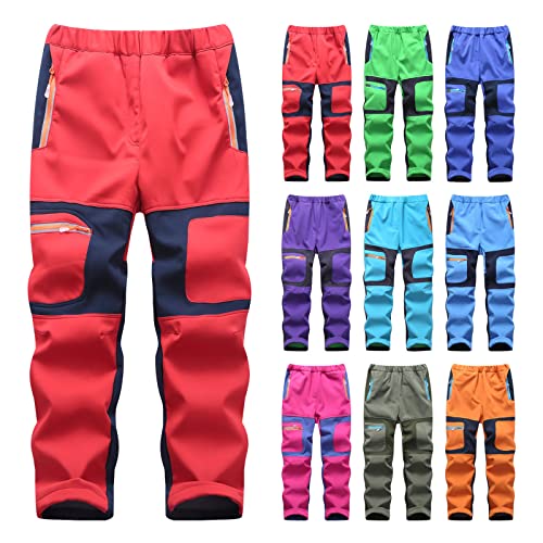 XINYUNZU Schneehose Kinder Softshellhose Wasserdicht Winddicht Skihose Thermohose Winterhose Warm Ski Hose Wanderhose Regenhose Snowpants Outdoor Hosen Angebot des Tages Rot 7-8 Jahre von XINYUNZU