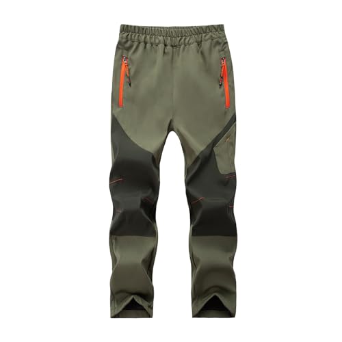 XINYUNZU Schneehose Kinder Softshellhose Wasserdicht Winddicht Skihose Thermohose Winterhose Warm Ski Hose Wanderhose Regenhose Snowpants Outdoor Hosen Blitzangebote Armeegrün 9 Jahre von XINYUNZU