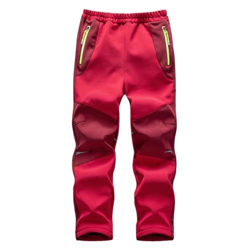 XINYUNZU Schneehose Kinder Softshellhose Wasserdicht Winddicht Skihose Thermohose Winterhose Warm Ski Hose Wanderhose Regenhose Snowpants Outdoor Hosen Blitzangebote des Tages Rot 7 Jahre von XINYUNZU
