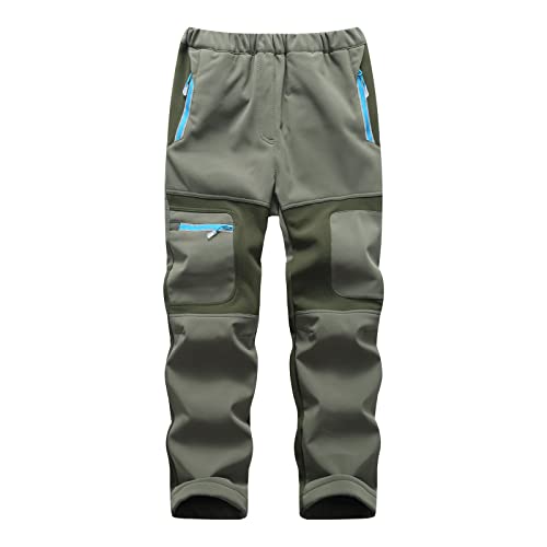 XINYUNZU Schneehose Kinder Softshellhose Wasserdicht Winddicht Skihose Thermohose Winterhose Warm Ski Hose Wanderhose Regenhose Snowpants Outdoor Hosen Outlet Armeegrün 15–16 Jahre von XINYUNZU