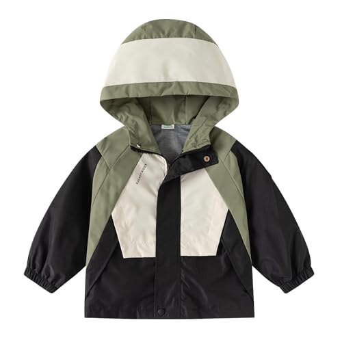 XINYUNZU Softshelljacke Jungen Mädchen Windjacke Wasserdicht Windbreaker Freizeitjacke mit Kapuze & Reißverschluss Herbstjacke Outdoor Jacke Regenjacke Kinder Armeegrün 3 Jahre von XINYUNZU