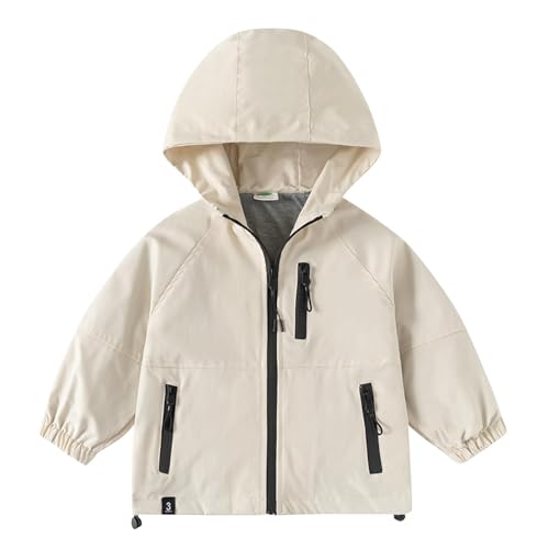 XINYUNZU Softshelljacke Jungen Mädchen Windjacke Wasserdicht Windbreaker Freizeitjacke mit Kapuze & Reißverschluss Herbstjacke Outdoor Jacke Regenjacke Kinder Beige 7 Jahre von XINYUNZU