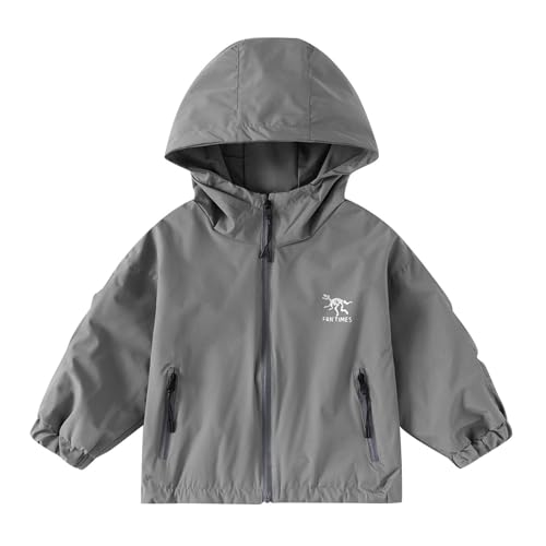 XINYUNZU Softshelljacke Jungen Mädchen Windjacke Wasserdicht Windbreaker Freizeitjacke mit Kapuze & Reißverschluss Herbstjacke Outdoor Jacke Regenjacke Kinder Grau 5 Jahre von XINYUNZU