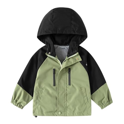 XINYUNZU Softshelljacke Jungen Mädchen Windjacke Wasserdicht Windbreaker Freizeitjacke mit Kapuze & Reißverschluss Herbstjacke Outdoor Jacke Regenjacke Kinder Grün 2 Jahre von XINYUNZU