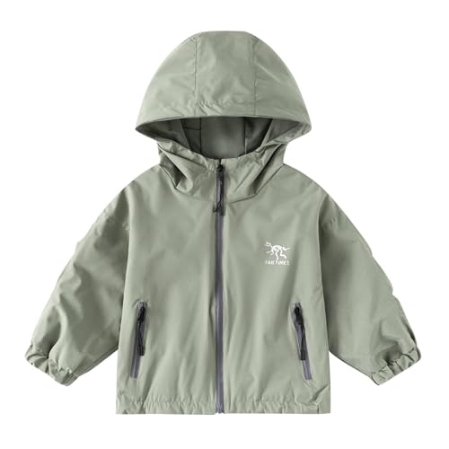 XINYUNZU Softshelljacke Jungen Mädchen Windjacke Wasserdicht Windbreaker Freizeitjacke mit Kapuze & Reißverschluss Herbstjacke Outdoor Jacke Regenjacke Kinder Grün 5 Jahre von XINYUNZU
