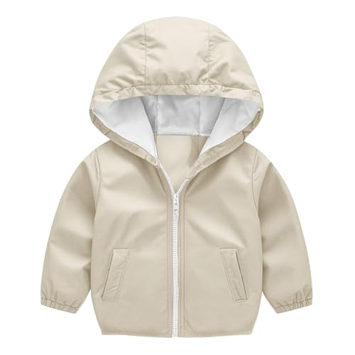 XINYUNZU Softshelljacke Kinder Wasserdicht Winddicht Windjacke Kapuzenjacke Übergangsjacke Leicht Freizeitjacke Outdoor Jacke Regenjacke für Jungen und Mädchen Herbstjacke Windbreaker Beige 12 Monate von XINYUNZU