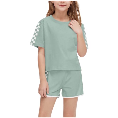 XINYUNZU Sportanzug Mädchen T-Shirt und Shorts Sommer Kleidung Set Trainingsanzug Jogginganzug Sport Top mit Sporthose Kurz Activewear Casual Klamotten Bekleidungssets für Kinder Armeegrün 5 Jahre von XINYUNZU