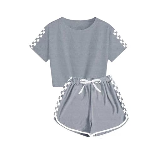 XINYUNZU Spring Deals Kinder Kleidung Kinderkleidung Anzug Set Trainingsanzug Tshirt mit Shorts Sommer Casual Klamotten Bekleidungssets für Mädchen und Jungen 5-14 Jahre Grau 9 Jahre von XINYUNZU