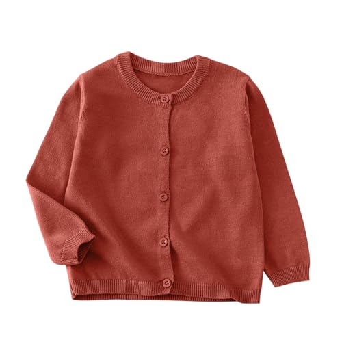 XINYUNZU Strickjacke Mädchen Cardigan Langarm Rundhals Einfarbig Baumwolle Strick-Pullover Jacke mit Knöpfen Schuluniform Bequeme Basic Strickjacken für Kinder Braun 4-5 Jahre von XINYUNZU