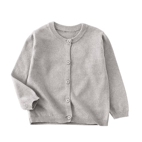 XINYUNZU Strickjacke Mädchen Cardigan Langarm Rundhals Einfarbig Baumwolle Strick-Pullover Jacke mit Knöpfen Schuluniform Bequeme Basic Strickjacken für Kinder Grau 7-8 Jahre von XINYUNZU
