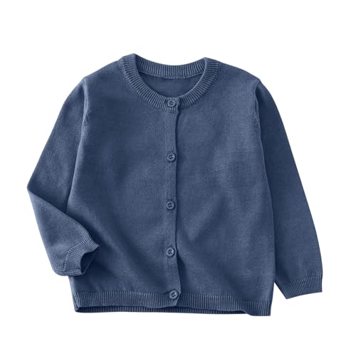 XINYUNZU Strickjacke Mädchen Cardigan Langarm Rundhals Einfarbig Baumwolle Strick-Pullover Jacke mit Knöpfen Schuluniform Bequeme Basic Strickjacken für Kinder Marineblau 7–8 Jahre von XINYUNZU