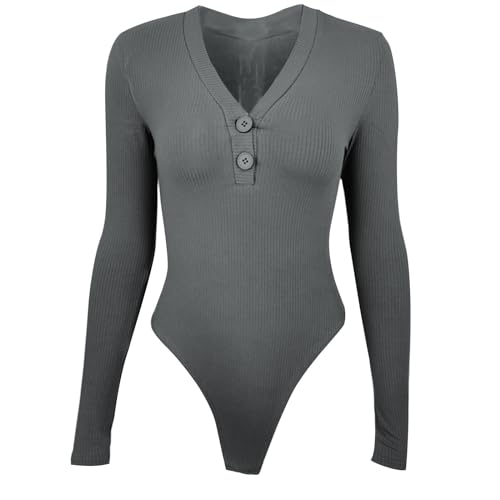 XINYUNZU Strumpfhose Sexy Body Damen Bodysuit mit V-Ausschnitt und Knopf schmale Passform Baumwolle, langarm Body Damen Shapewear für Damen, Beste Freundin Geschenke Amazon Geschenkkarte von XINYUNZU