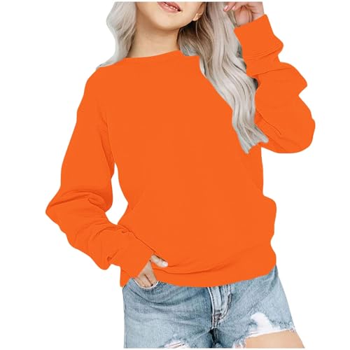 XINYUNZU Sweatshirt Mädchen Kuschel Oberteile Langarm Einfarbig Kinder Kleidung Freizeit Longsleeve Top Langarmshirt Basic Pullover Sweatshirts Herbst Winter Outlet Angebote Orange 7 Jahre von XINYUNZU