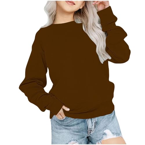 XINYUNZU Sweatshirt Mädchen Kuschel Oberteile Langarm Einfarbig Kinder Kleidung Freizeit Longsleeve Top Langarmshirt Basic Pullover Sweatshirts Herbst Winter Outlet Shop Sale Braun 7 Jahre von XINYUNZU