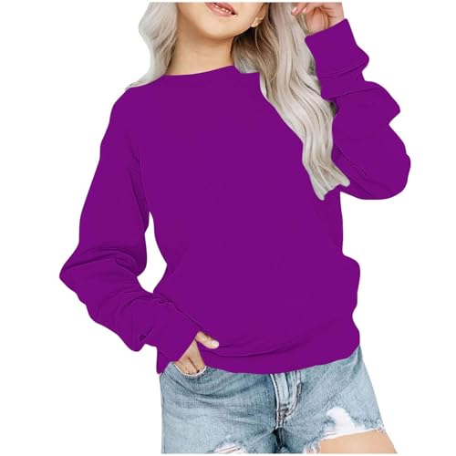 XINYUNZU Sweatshirt Mädchen Kuschel Oberteile Langarm Einfarbig Kinder Kleidung Freizeit Longsleeve Top Langarmshirt Basic Pullover Sweatshirts Herbst Winter Warehouse Deal Lila 9 Jahre von XINYUNZU