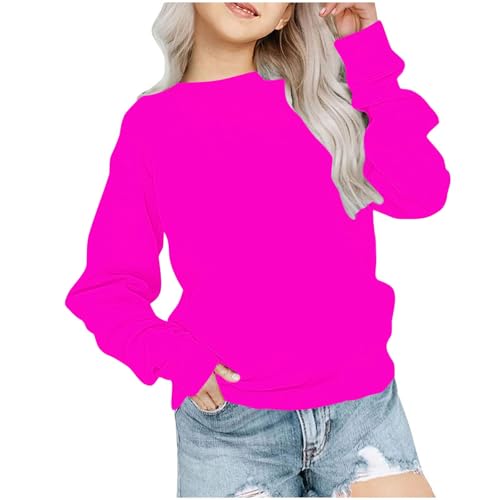 XINYUNZU Sweatshirt Mädchen Kuschel Oberteile Langarm Einfarbig Kinder Kleidung Freizeit Longsleeve Top Langarmshirt Basic Pullover Sweatshirts Herbst Winter Warehouse Deal Pink 7 Jahre von XINYUNZU