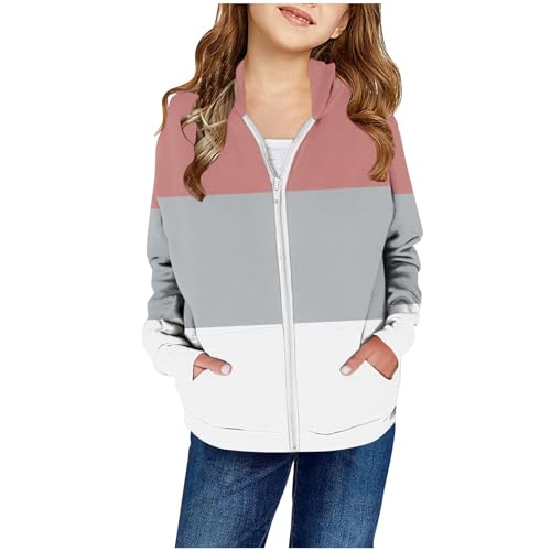 XINYUNZU Mädchen Sweatjacke Kapuzenjacke Kinder Jacke mit Taschen Übergangsjacke Kinderjacke Sweatshirt Jacke Outdoor Hoodie Jacken für 2-14 Jahre Alt Grau 7 Jahre von XINYUNZU