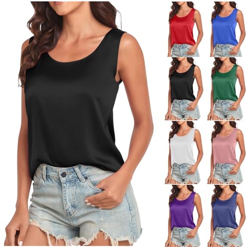 XINYUNZU Tank Top Damen Sommer Ärmellose Bluse Elegant Leichte Oberteile Casual Basic Tops Tanktops Frauen Blusenshirt Rundhals Blusentop Einfarbig Tshirt Ärmellos 5 Euro Artikel Schwarz XXL von XINYUNZU